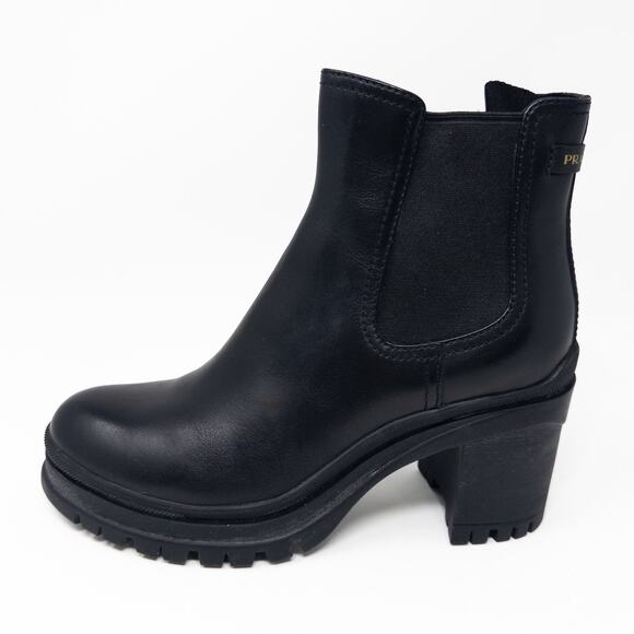 Prada Shoes - Prada Vitello Montana Lug Sole 55mm Chelsea Boots Black Size 39
